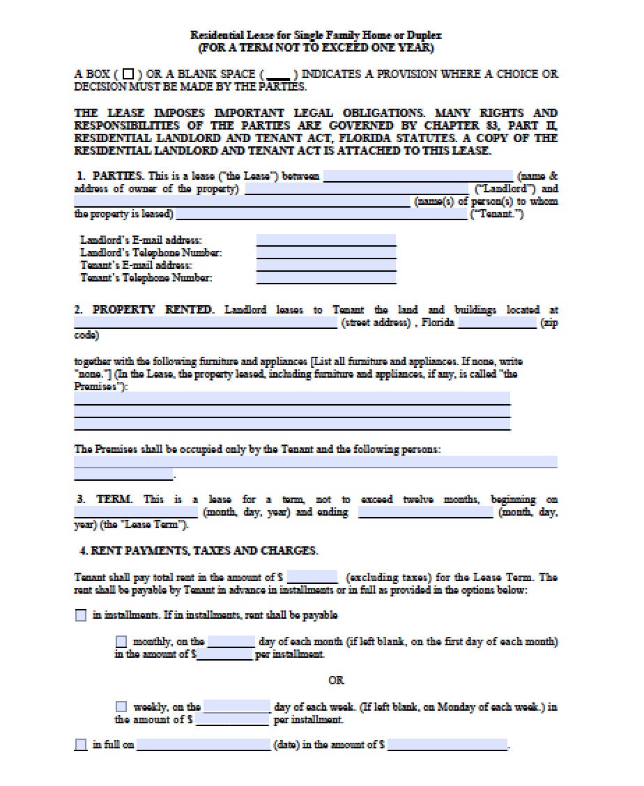 Free Florida Month to Month Lease Agreement PDF Word doc 