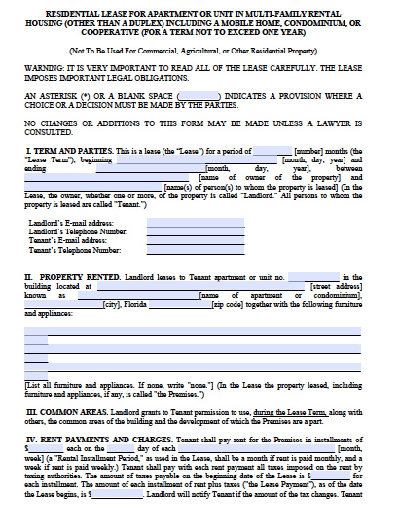 Free Florida MonthtoMonth Lease Agreement PDF Word (.doc)